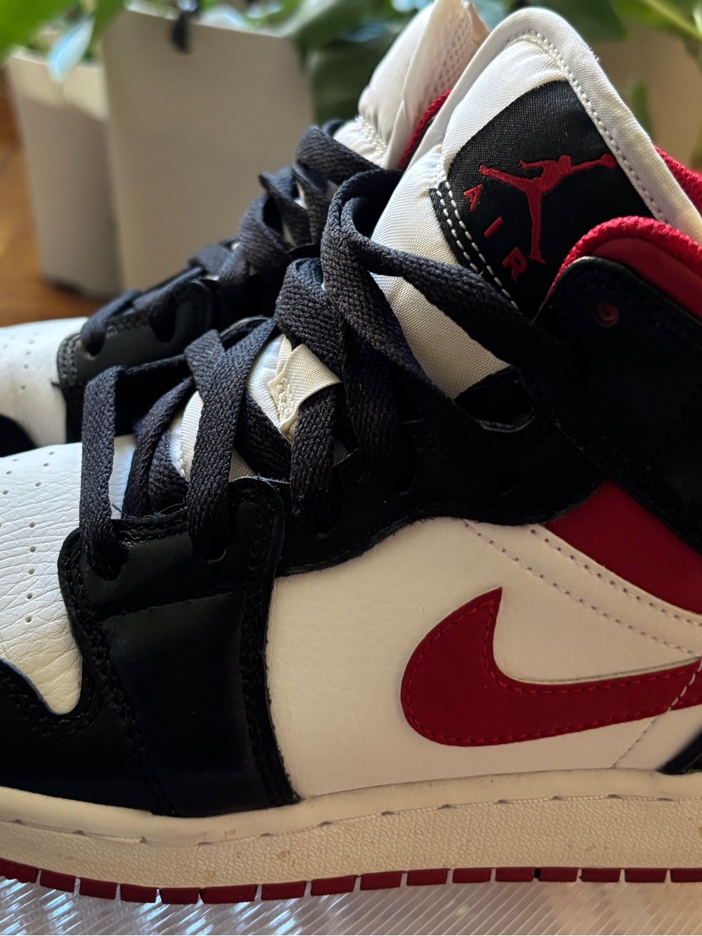 Jordan Retro High-Top Sneakers in White, Black, and Red - Picture 2 of 4